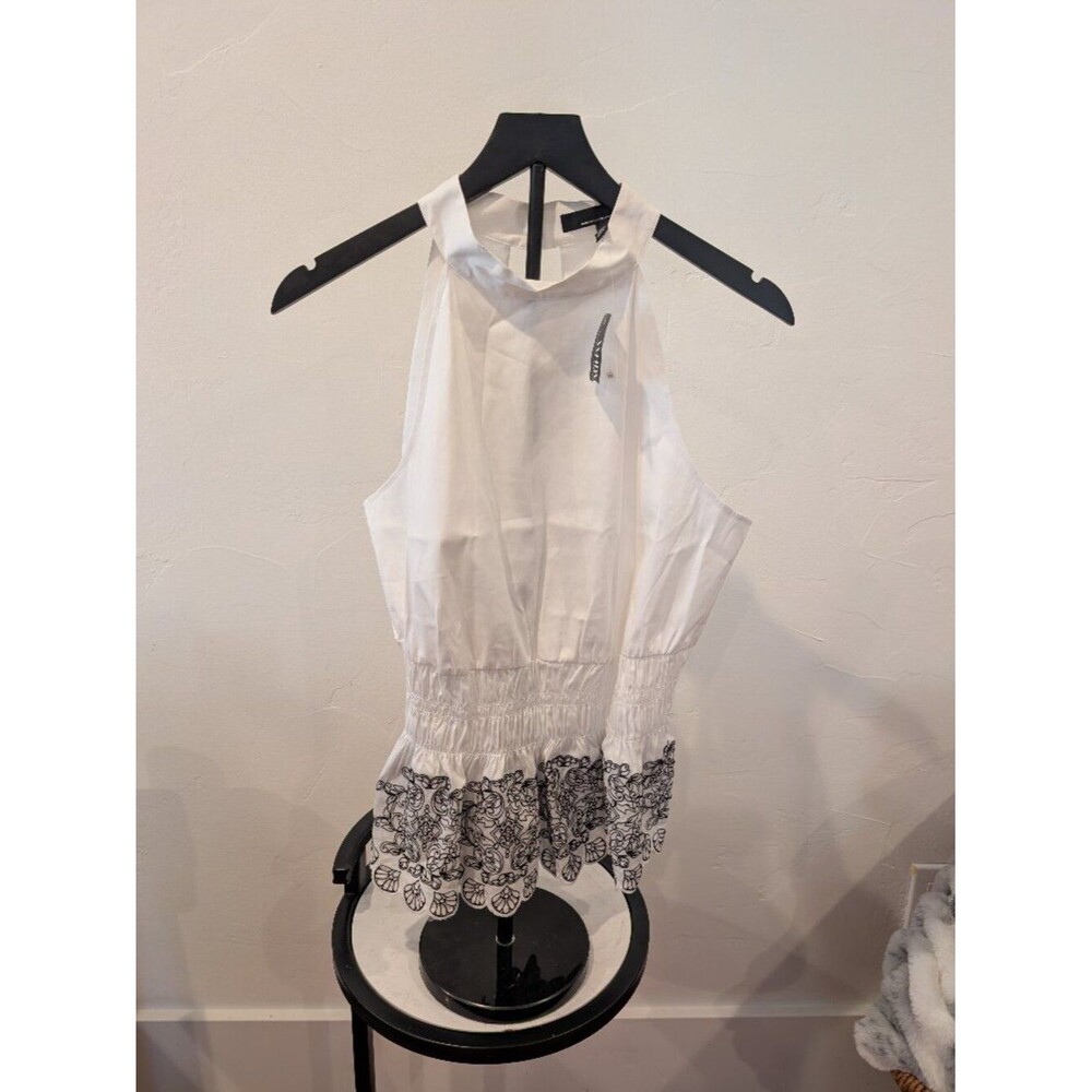 White House Black Market • Embroidered Cutout Poplin Top • White/Black • Size 10